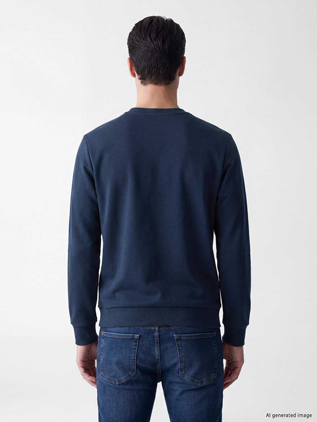 Petrol Bisiklet Yaka Baskılı Erkek Kalın Sweatshirt-2