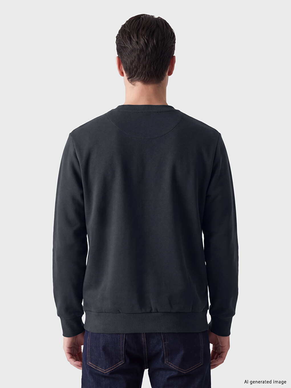 Antrasit Bisiklet Yaka Baskılı Erkek Sweatshirt-2