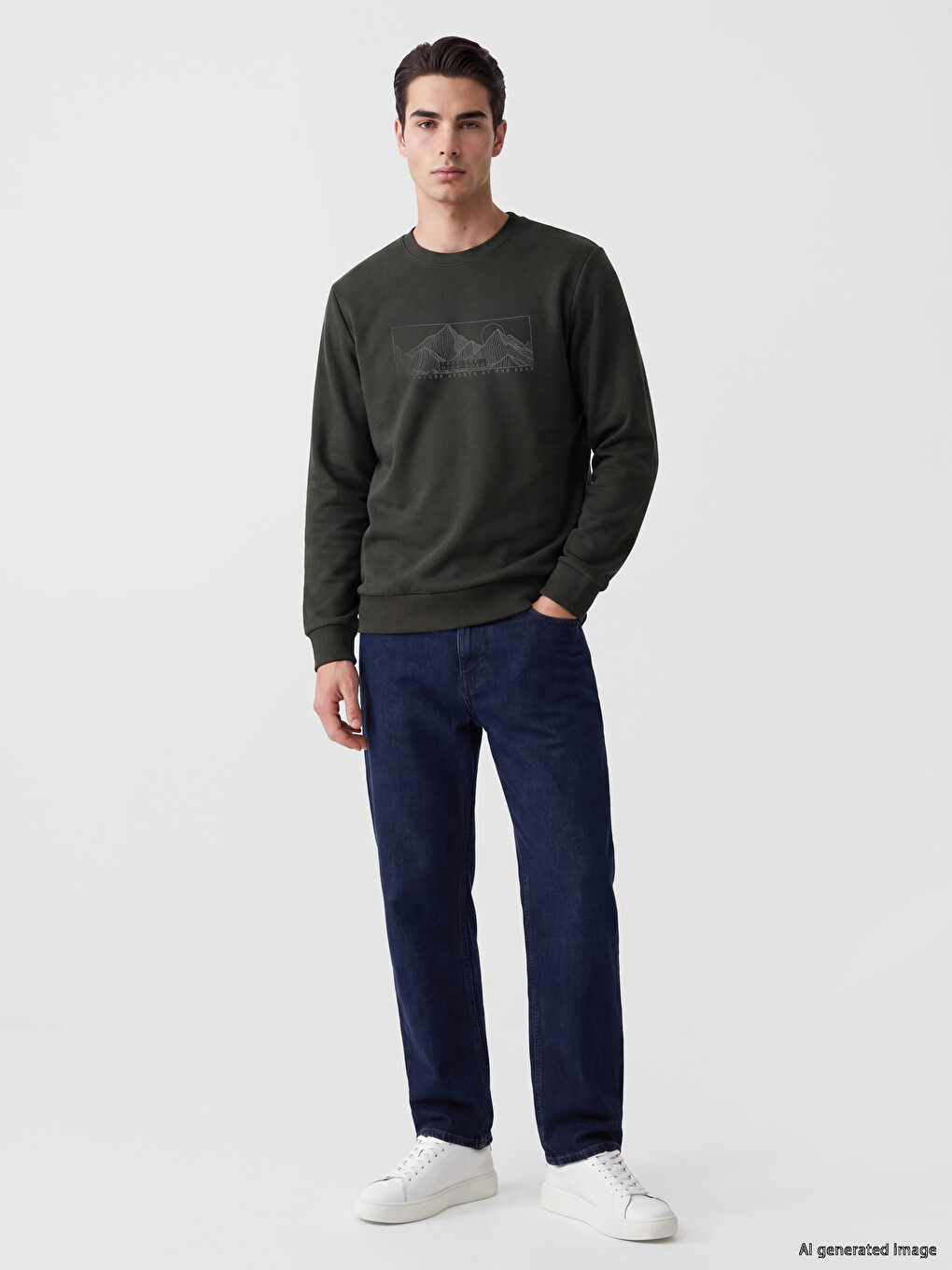 Crew Neck Printed Men's Thick Sweatshirt-1