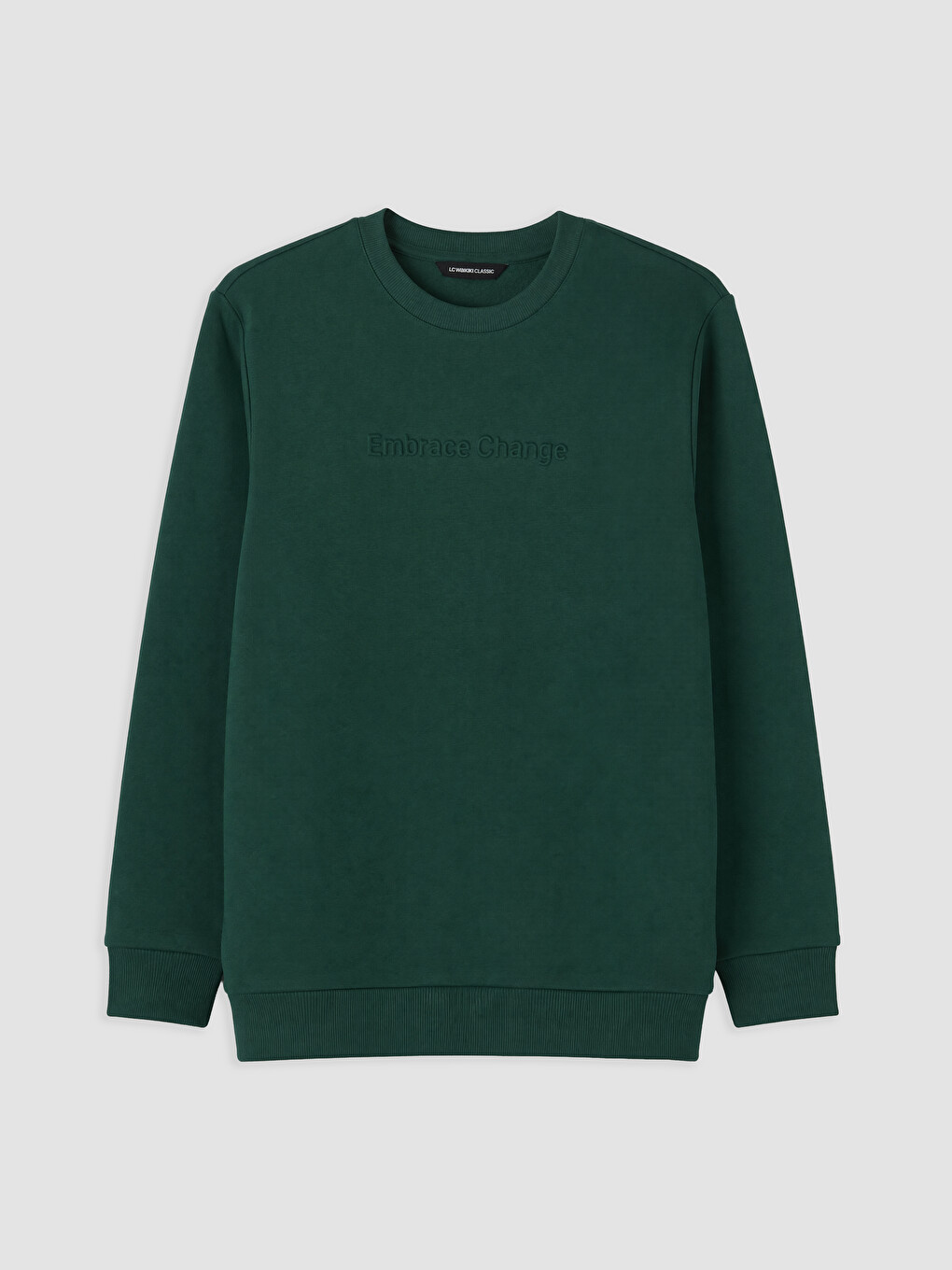 Yeşil Bisiklet Yaka Baskılı Erkek Kalın Sweatshirt-4