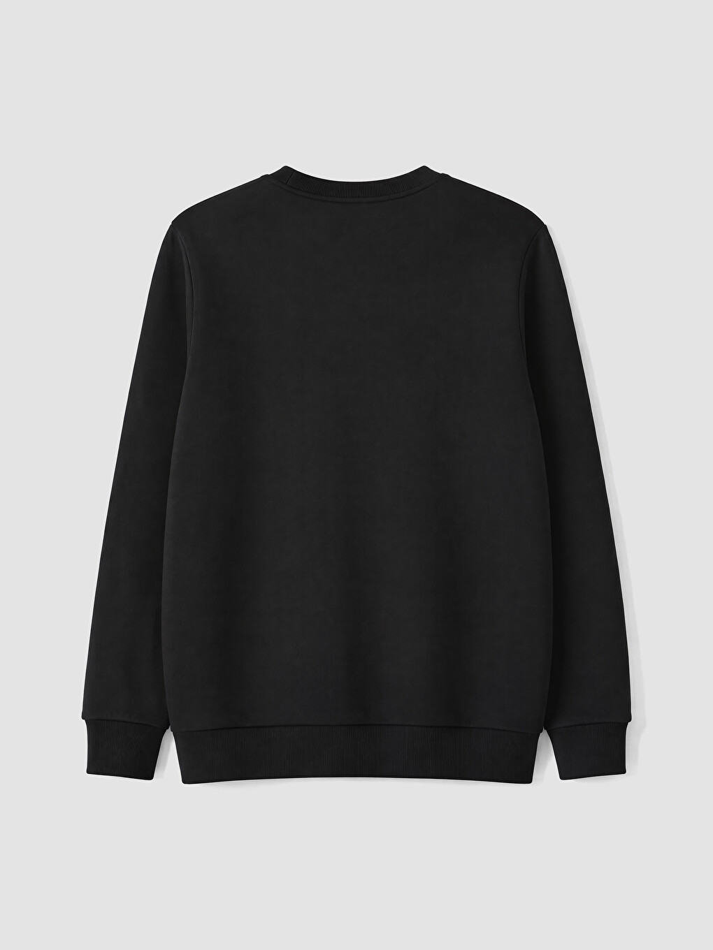 Siyah Bisiklet Yaka Baskılı Erkek Kalın Sweatshirt-2