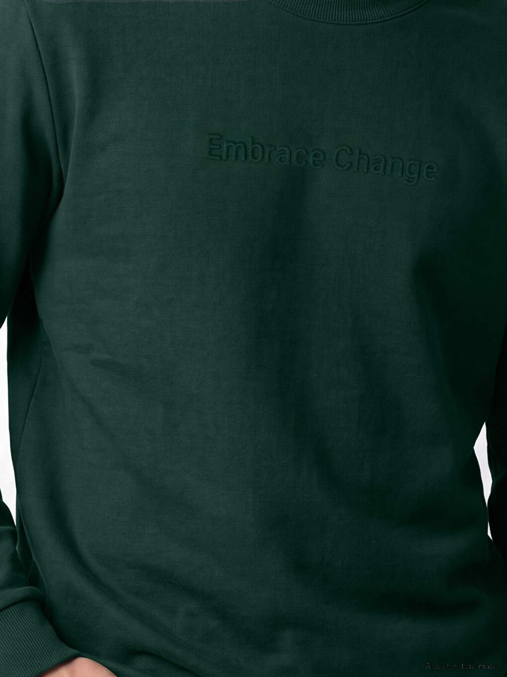 Yeşil Bisiklet Yaka Baskılı Erkek Kalın Sweatshirt-2