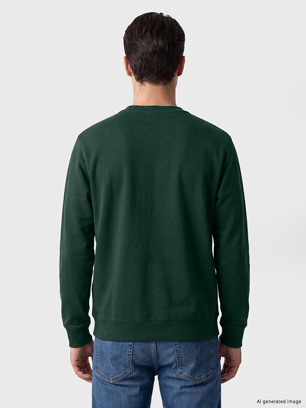 Yeşil Bisiklet Yaka Baskılı Erkek Kalın Sweatshirt-3