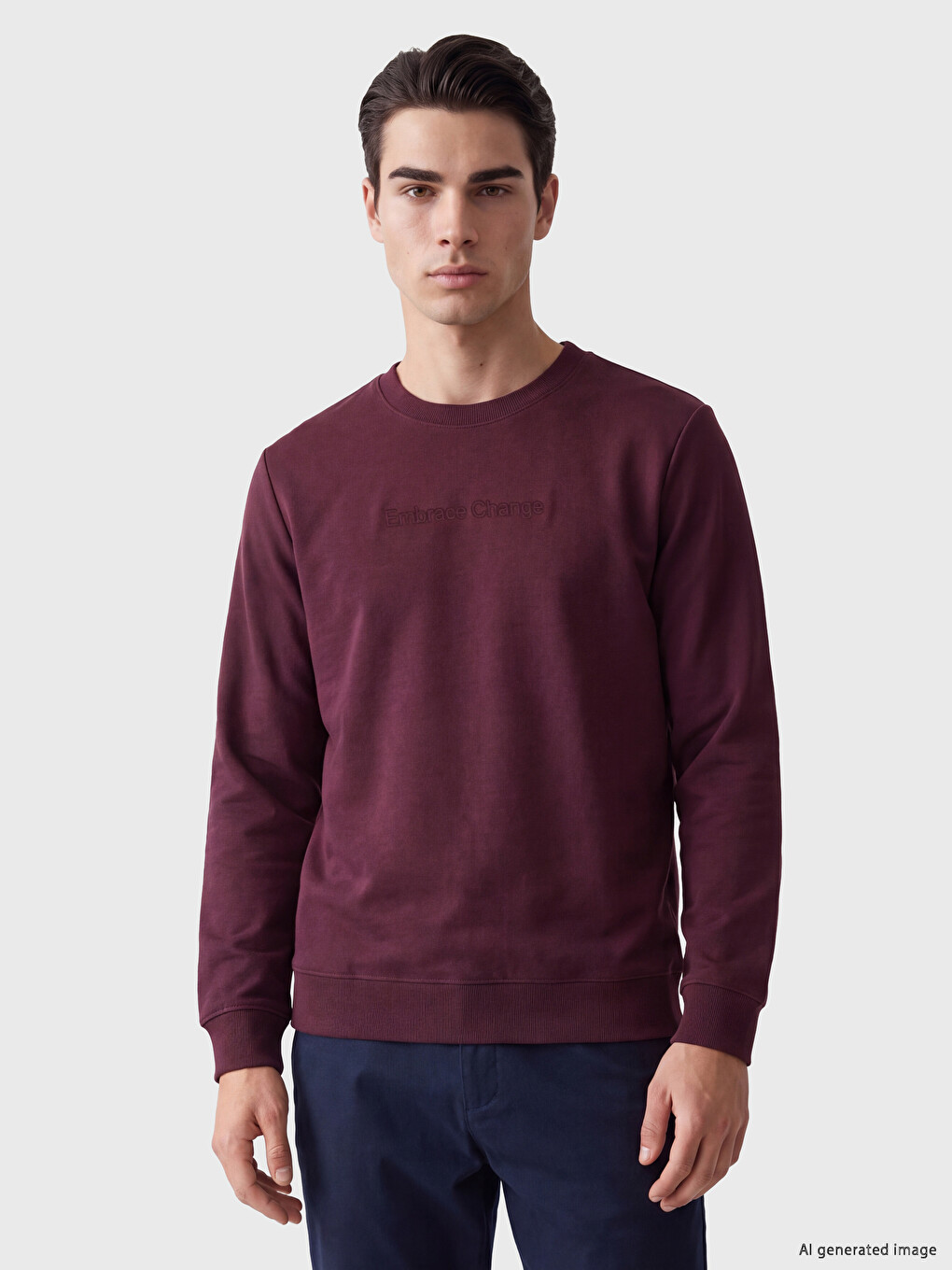 Mürdüm Baskılı Erkek Kalın Sweatshirt