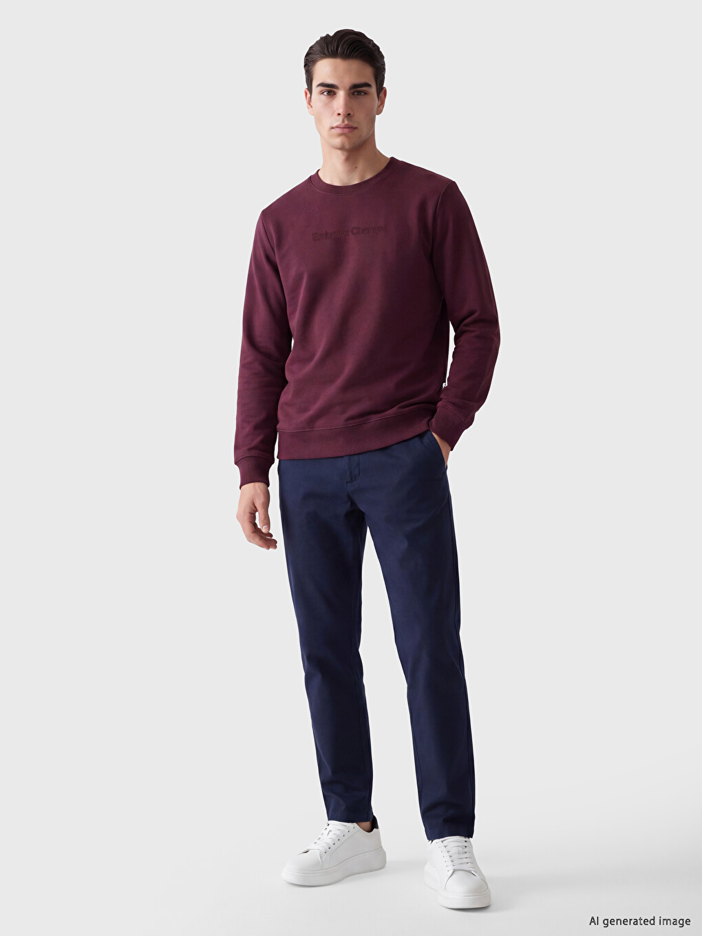 Mürdüm Baskılı Erkek Kalın Sweatshirt-1