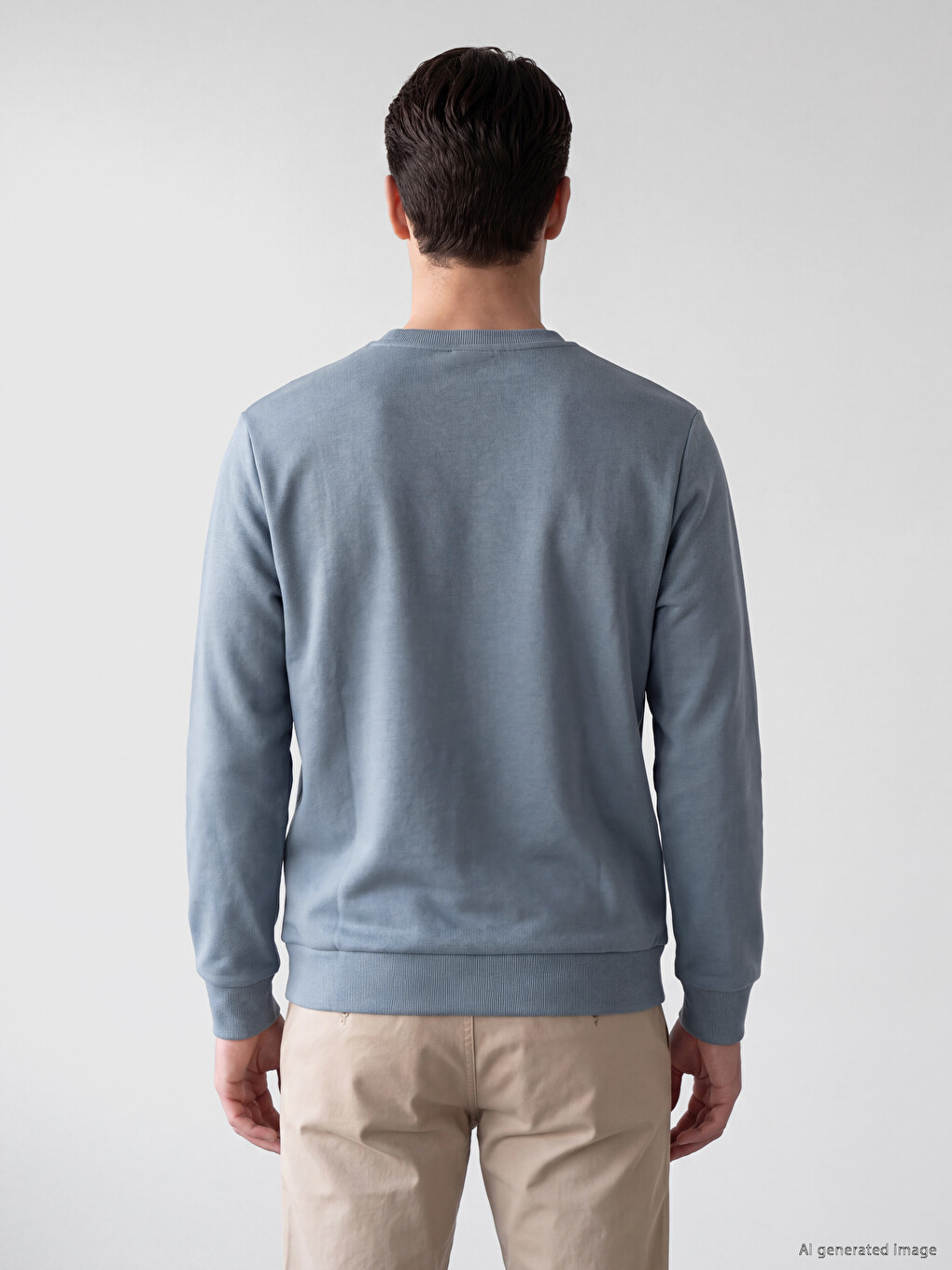 İndigo Bisiklet Yaka Baskılı Erkek Kalın Sweatshirt-2
