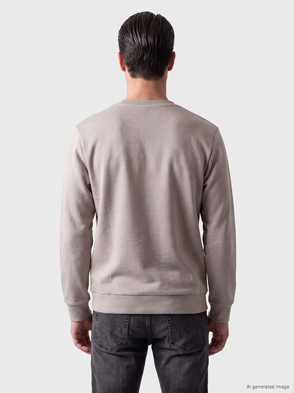 Gri Bisiklet Yaka Baskılı Erkek Sweatshirt-2