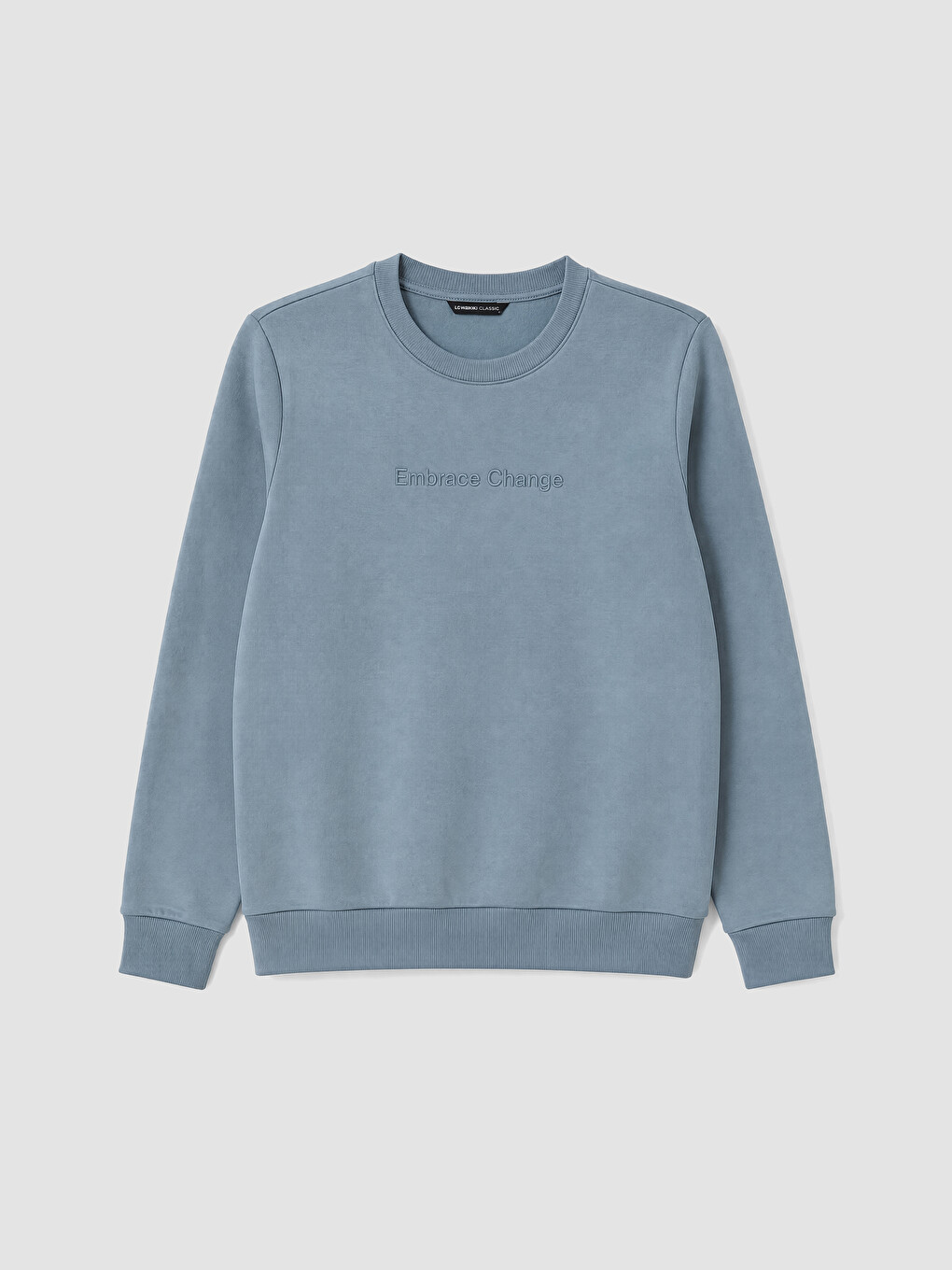 İndigo Bisiklet Yaka Baskılı Erkek Kalın Sweatshirt-3