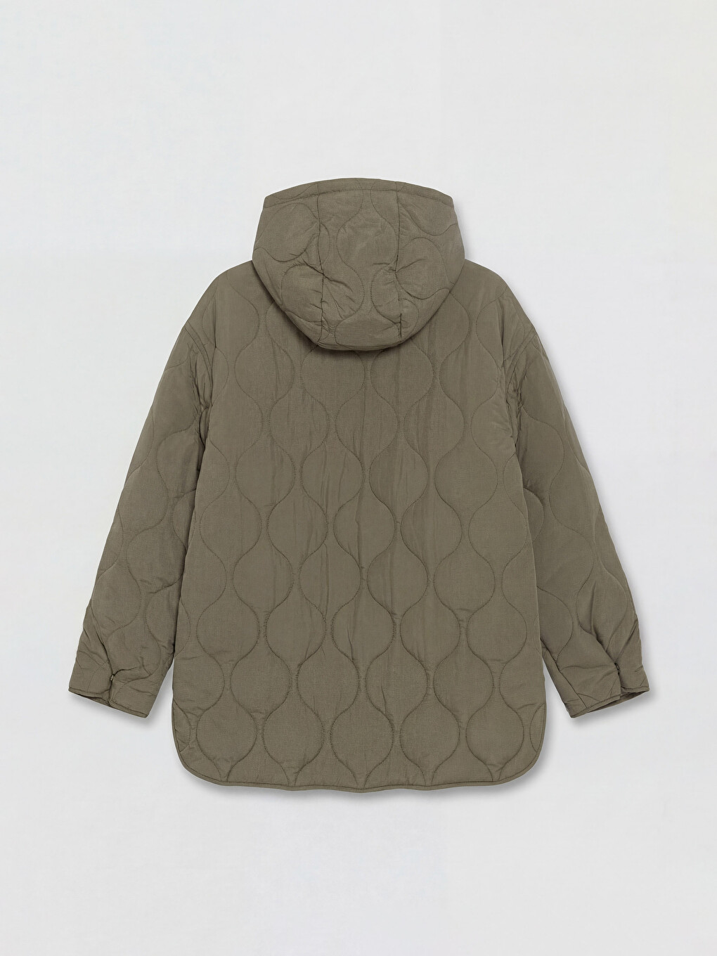 Haki Kapüşonlu Kapitone Oversize Kadın Şişme Mont-6