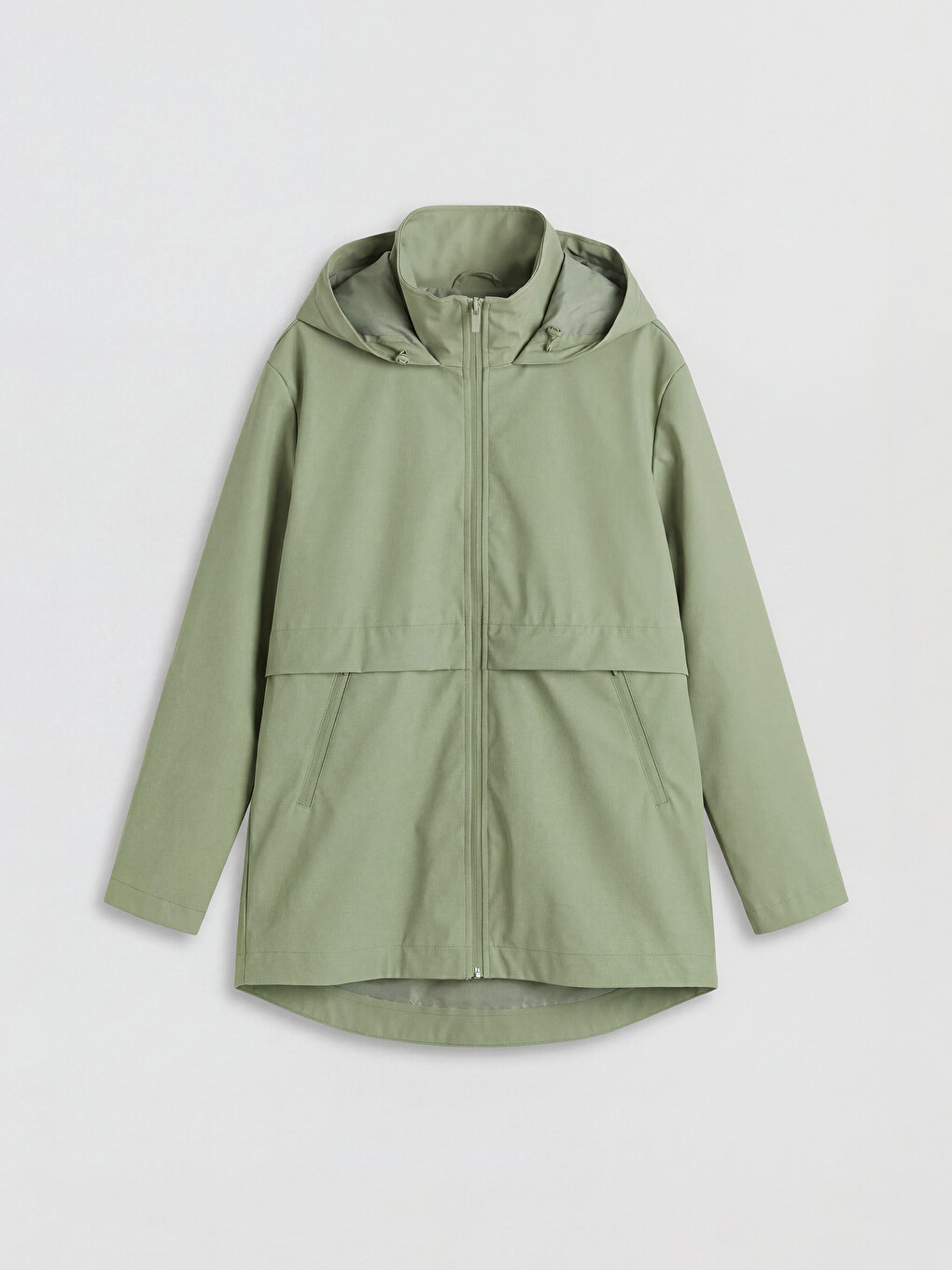 Haki Kapüşonlu Oversize Kadın Yağmurluk-5