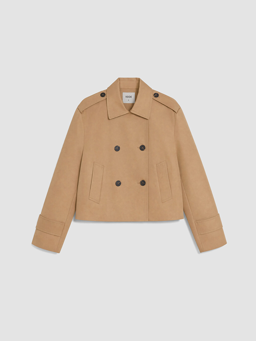 Bej Gömlek Yaka Oversize Kadın Trençkot-6