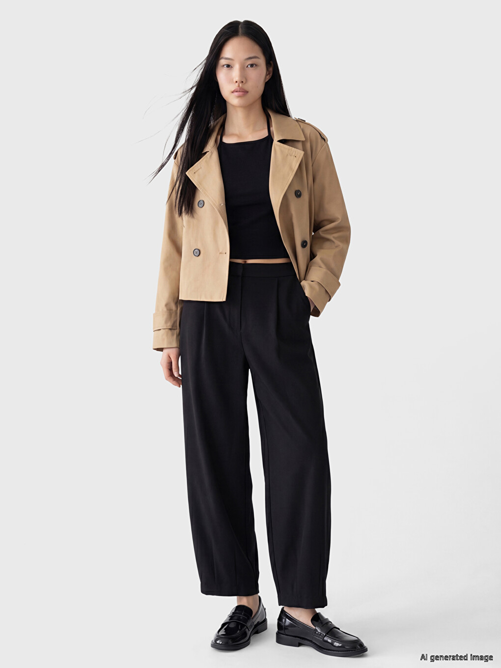 Bej Gömlek Yaka Oversize Kadın Trençkot-3