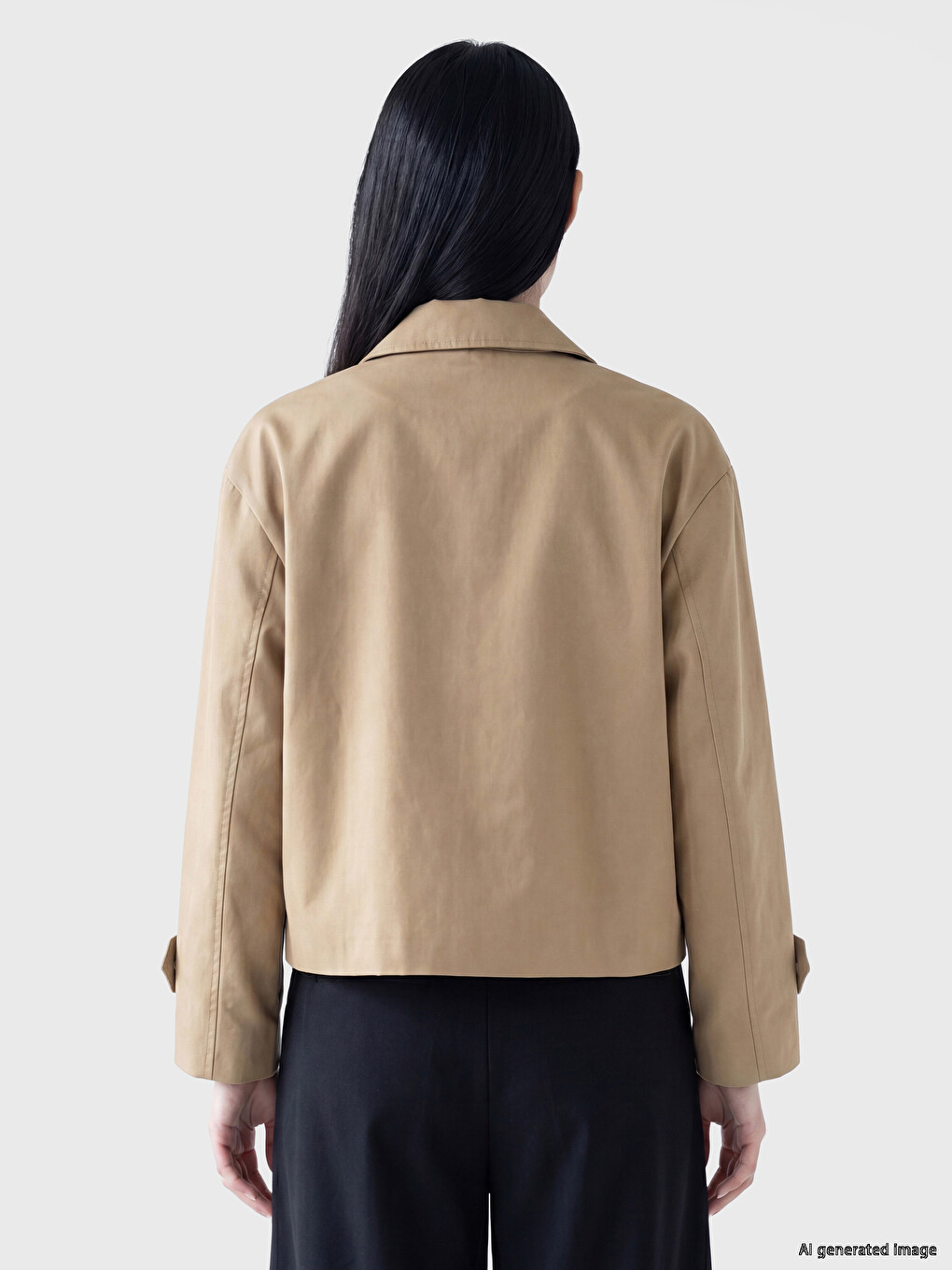 Bej Gömlek Yaka Oversize Kadın Trençkot-5