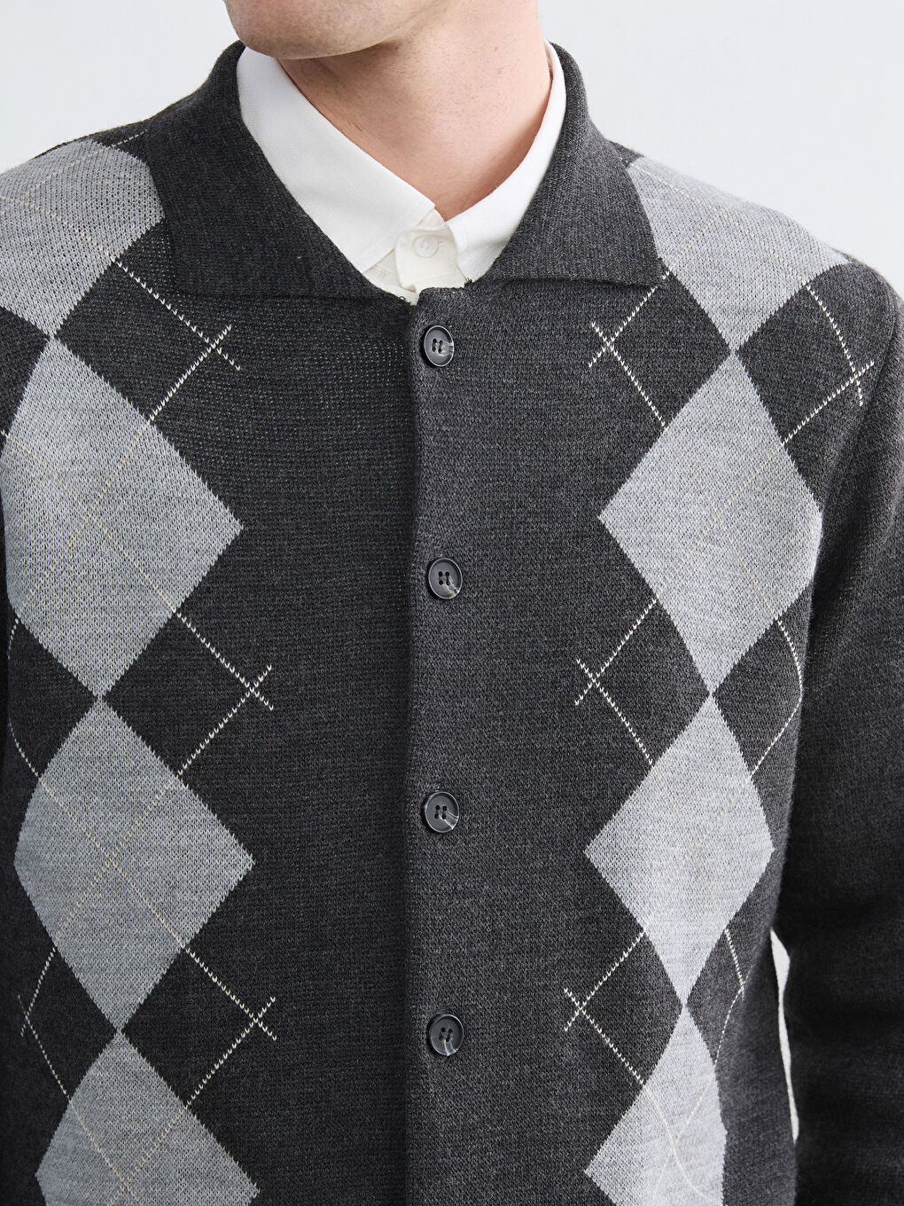 Antrasit Standart Kalıp Baklava Desenli Erkek Triko Hırka-2