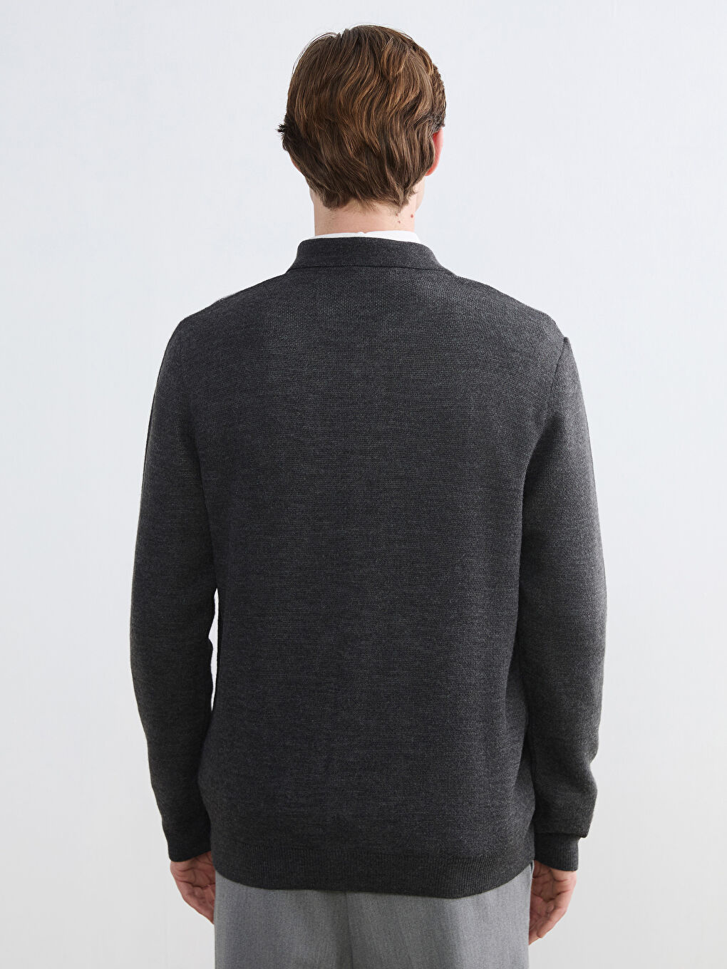 Antrasit Standart Kalıp Baklava Desenli Erkek Triko Hırka-3