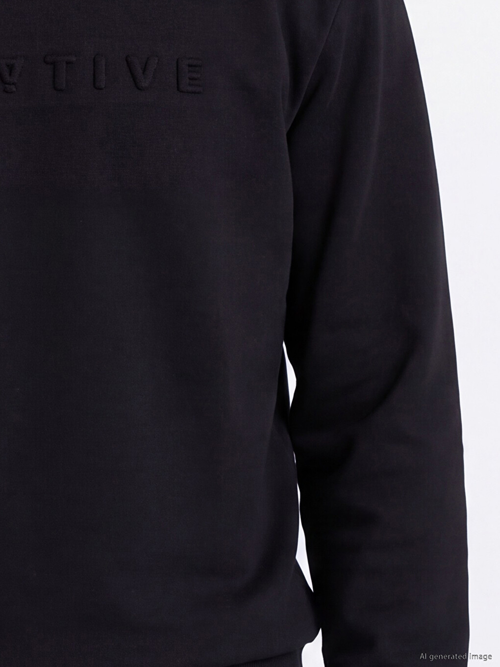 Siyah Bisiklet Yaka Kalın Erkek Sweatshirt-2