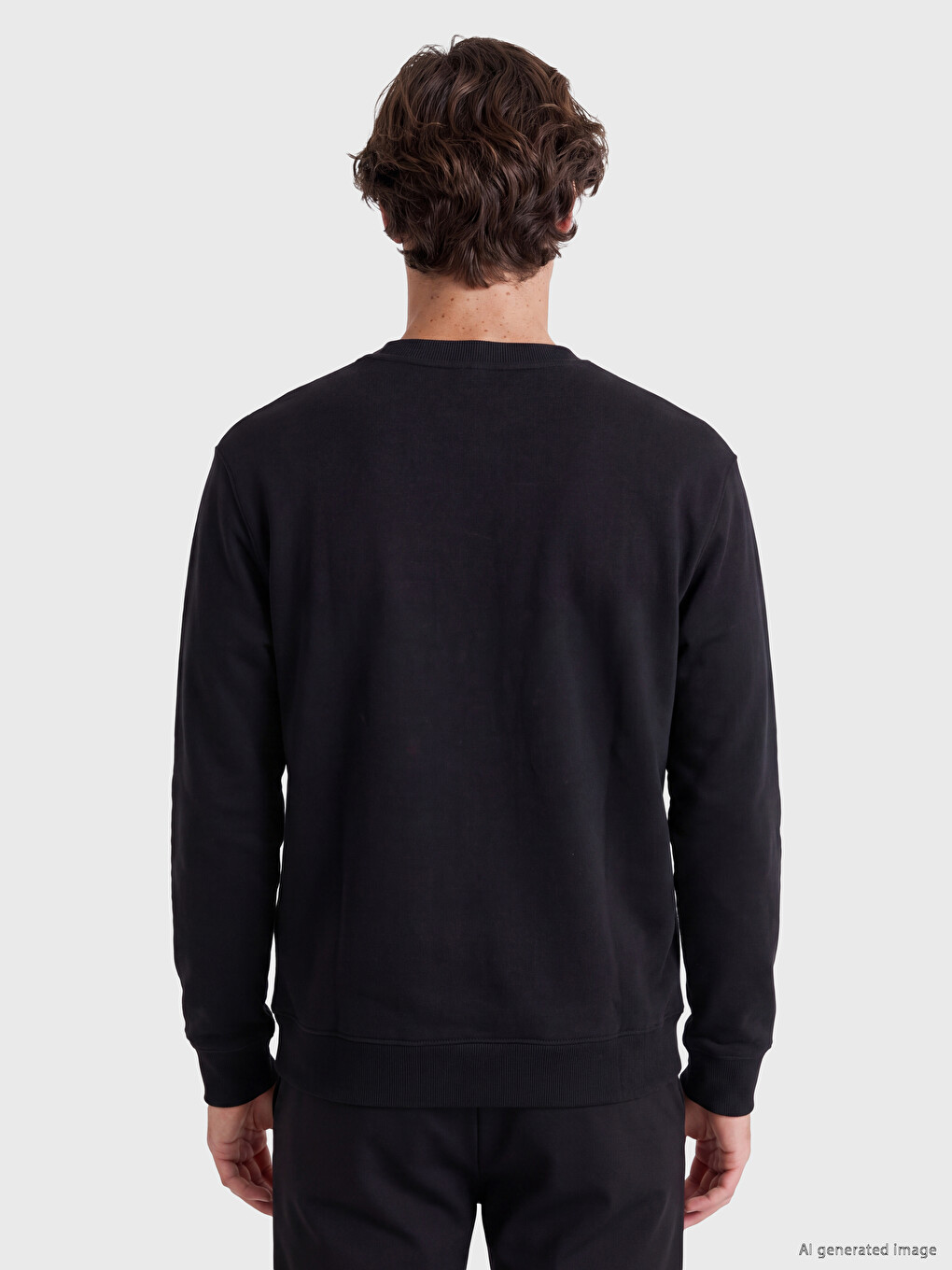 Siyah Bisiklet Yaka Kalın Erkek Sweatshirt-3