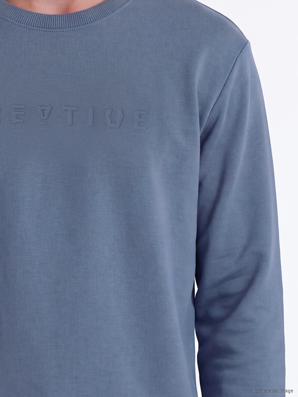 İndigo Bisiklet Yaka Baskılı Erkek Sweatshirt-2