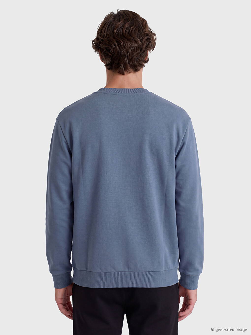 İndigo Bisiklet Yaka Baskılı Erkek Sweatshirt-3