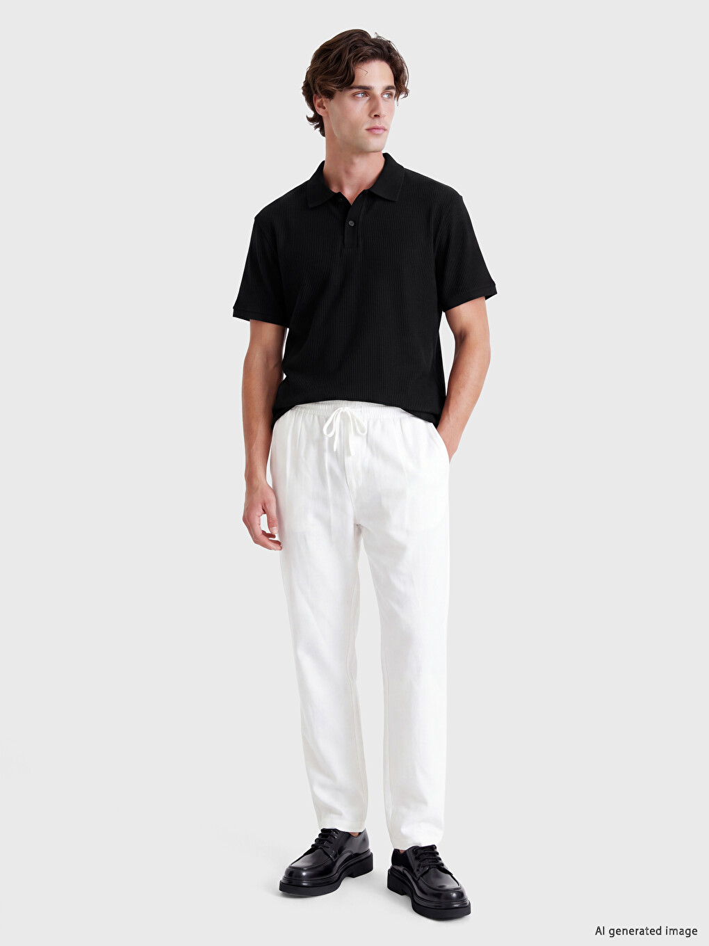 T-shirt Me Jakë Polo Me Brinjë Për Burra-1