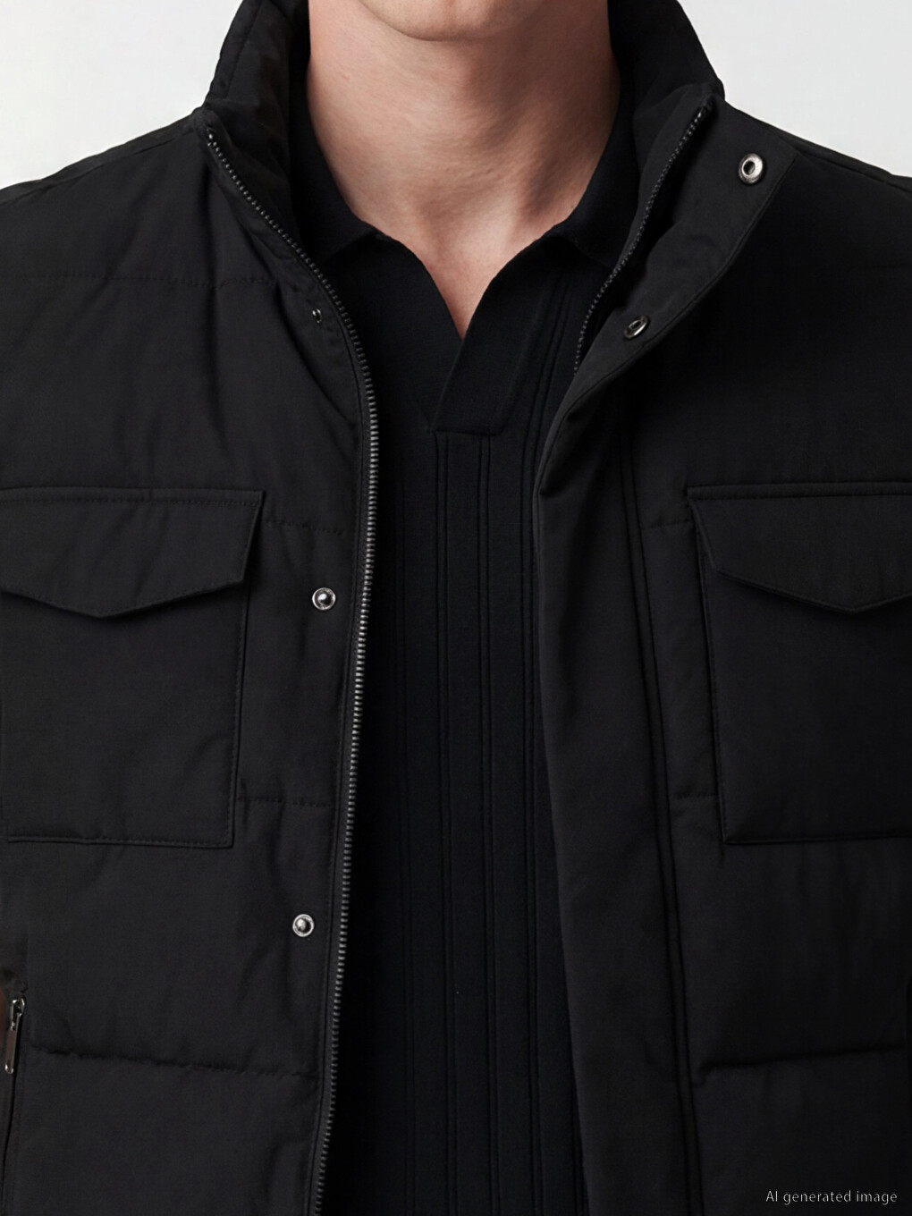 Siyah Regular Fit Dik Yaka Erkek Şişme Yelek-2