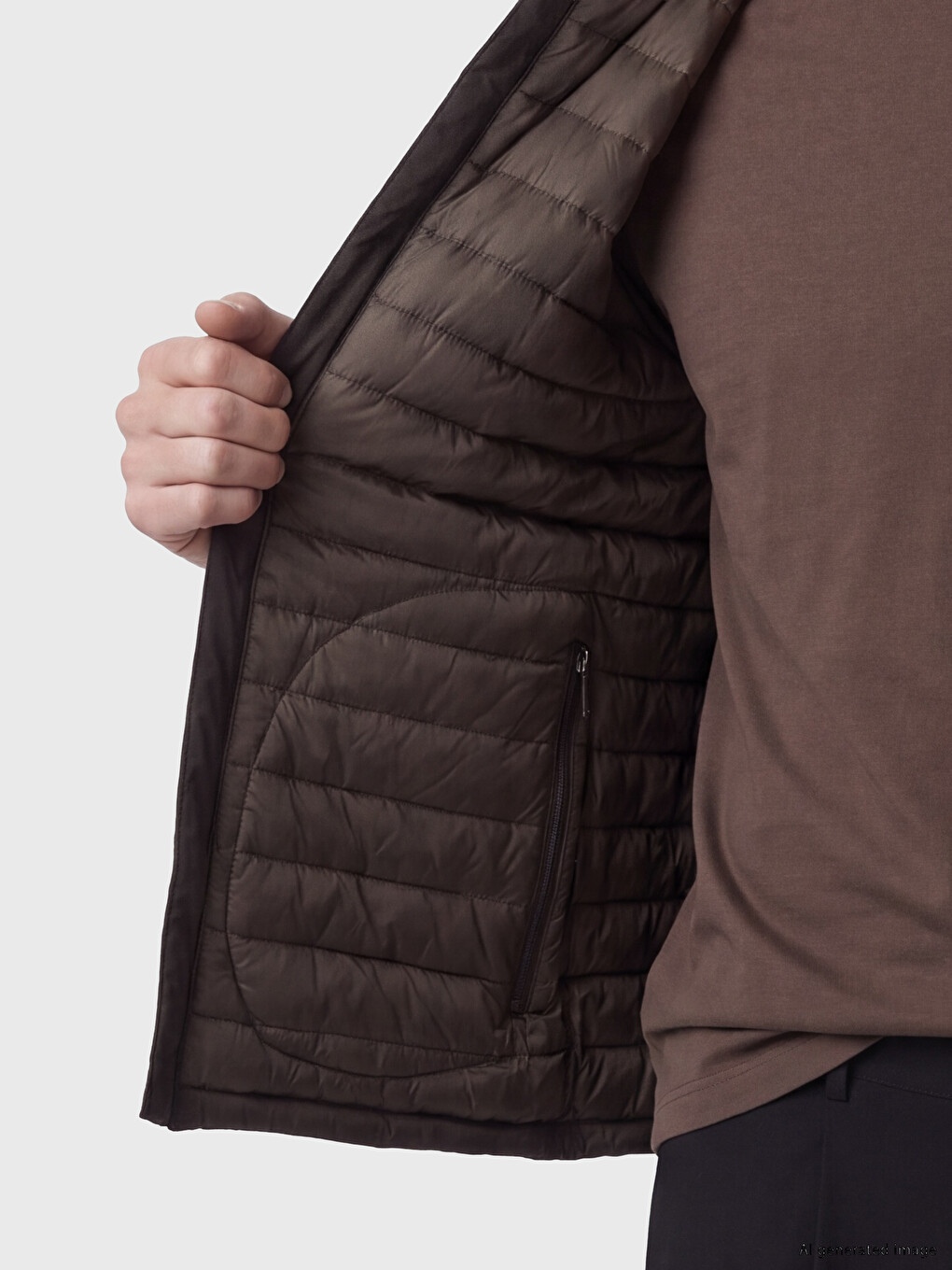 Kahverengi Regular Fit Dik Yaka Erkek Şişme Yelek-4