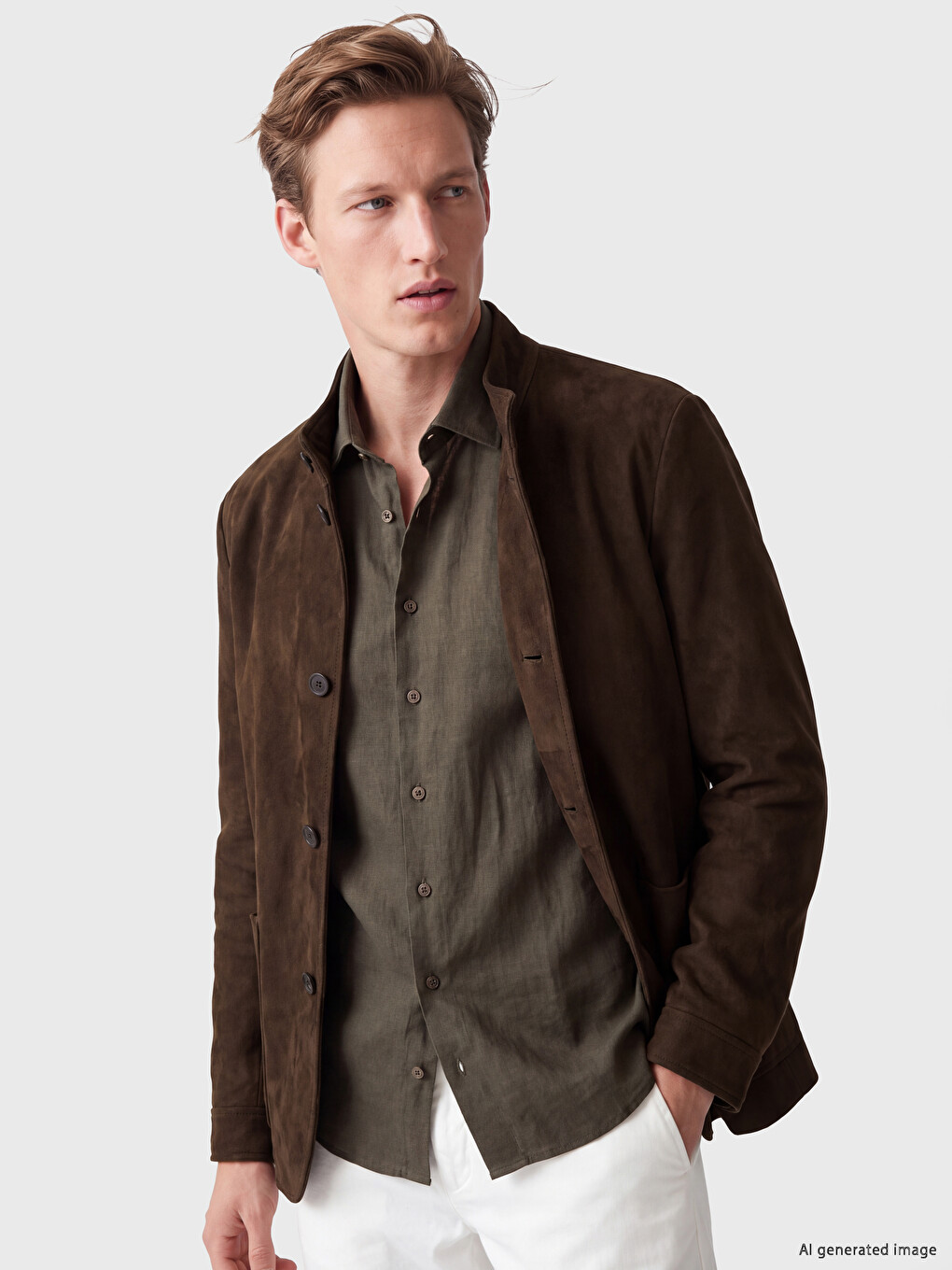 Pallto Mock Neck Prej Suede I Rregullt Për Burra