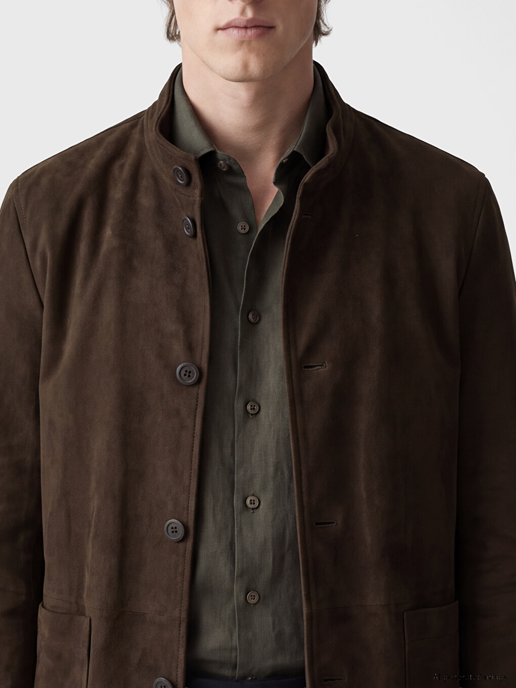 Pallto Mock Neck Prej Suede I Rregullt Për Burra-1