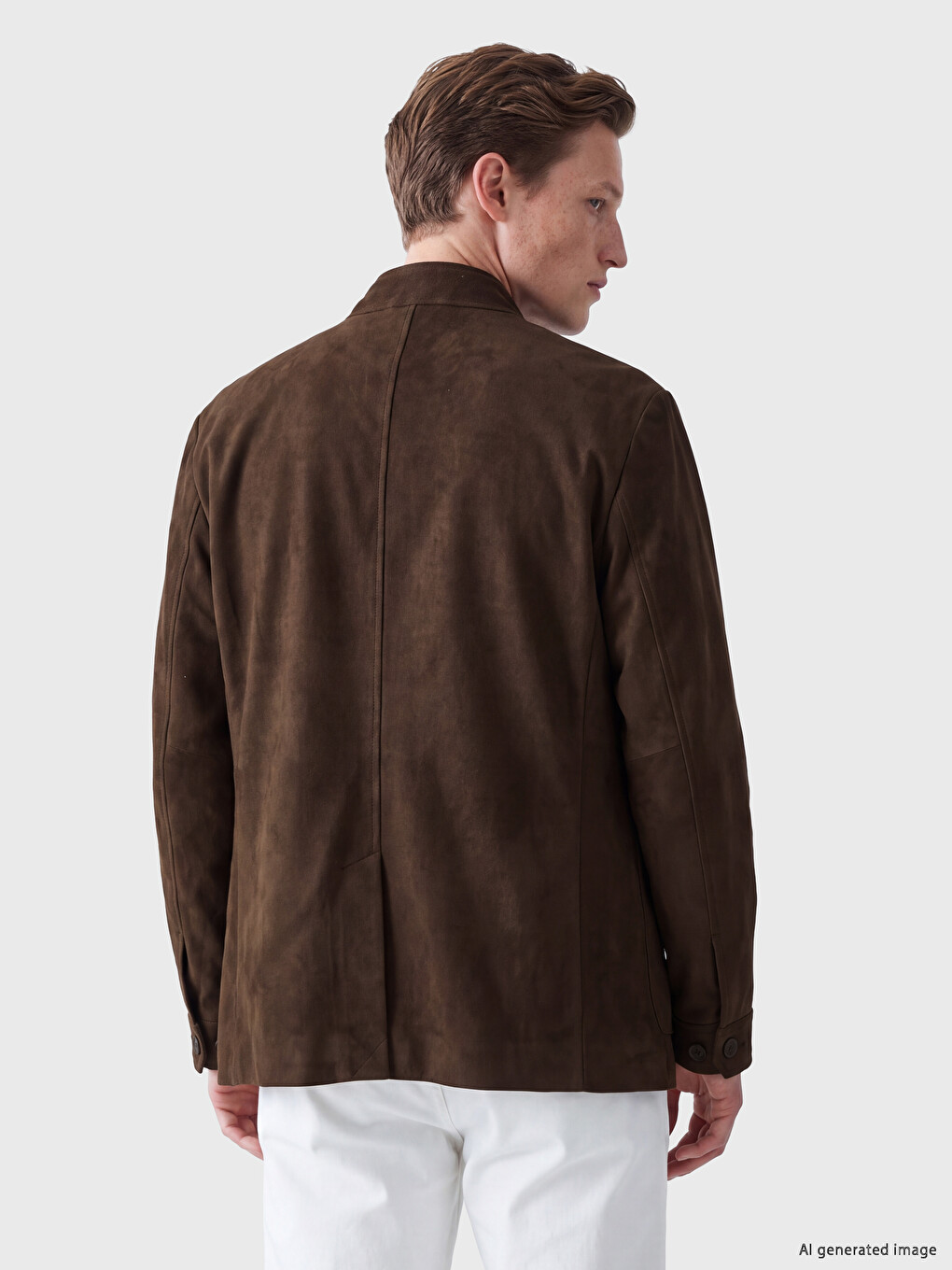 Pallto Mock Neck Prej Suede I Rregullt Për Burra-2