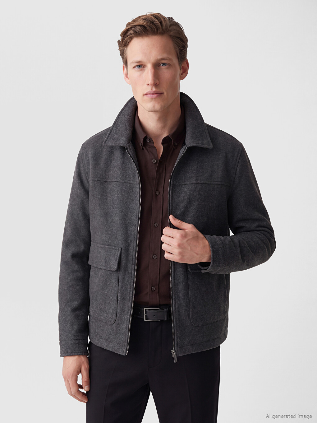 Gri Regular Fit Kürk Yaka Erkek Mont