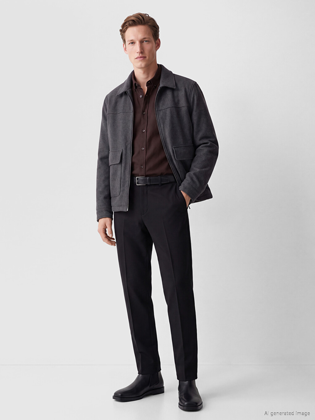 Gri Regular Fit Kürk Yaka Erkek Mont-1