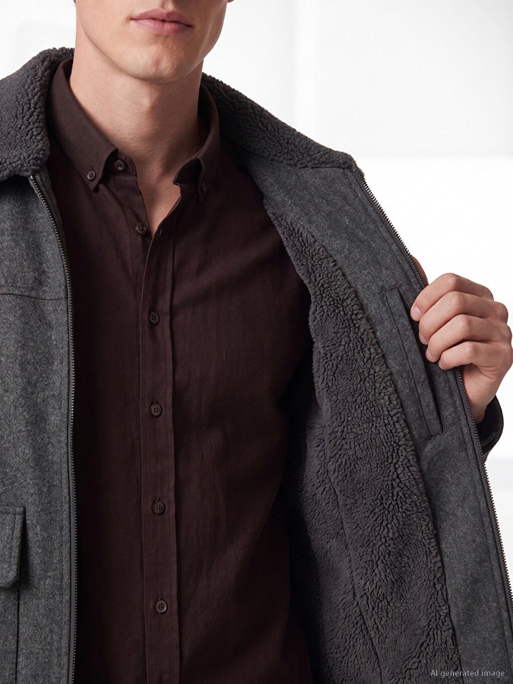 Gri Regular Fit Kürk Yaka Erkek Mont-2