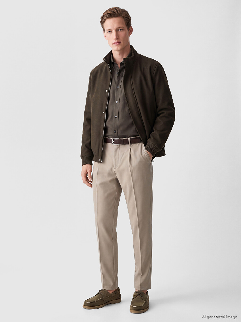 Haki Regular Fit Erkek Kaşe Mont-1