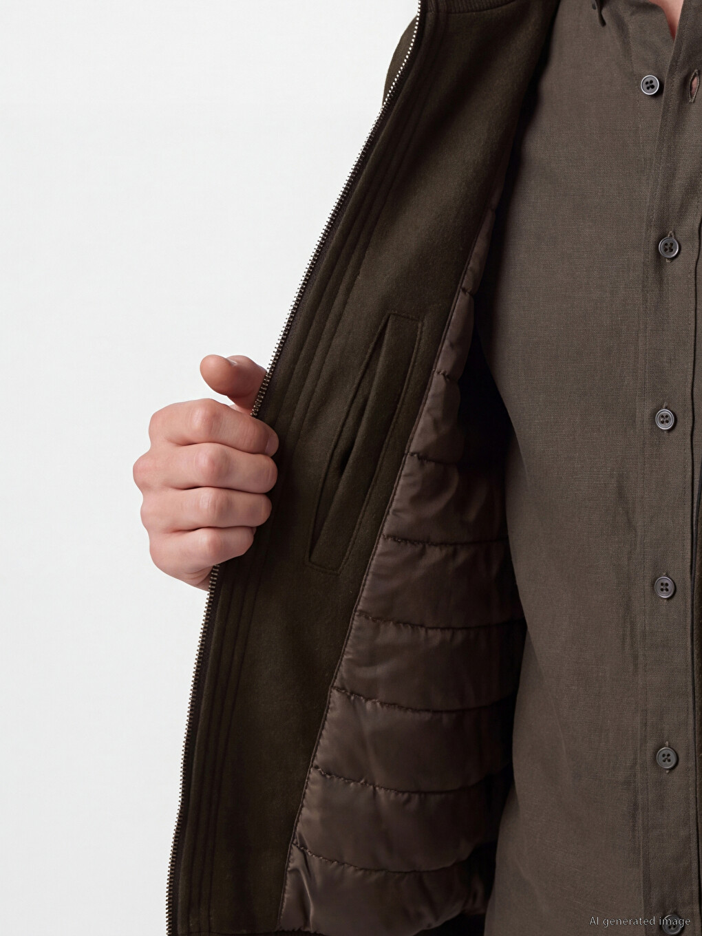 Haki Regular Fit Erkek Kaşe Mont-2