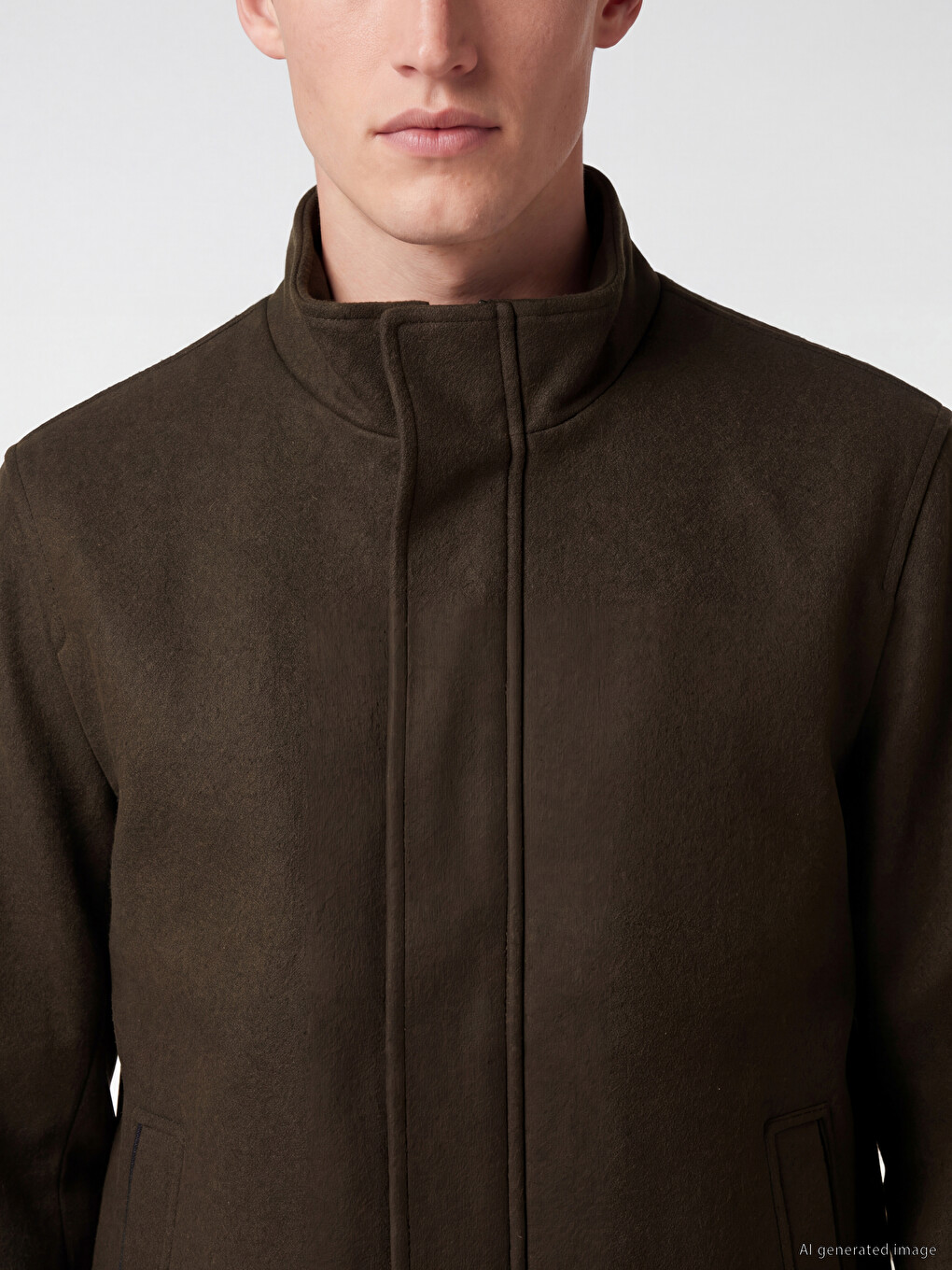 Haki Regular Fit Erkek Kaşe Mont-3