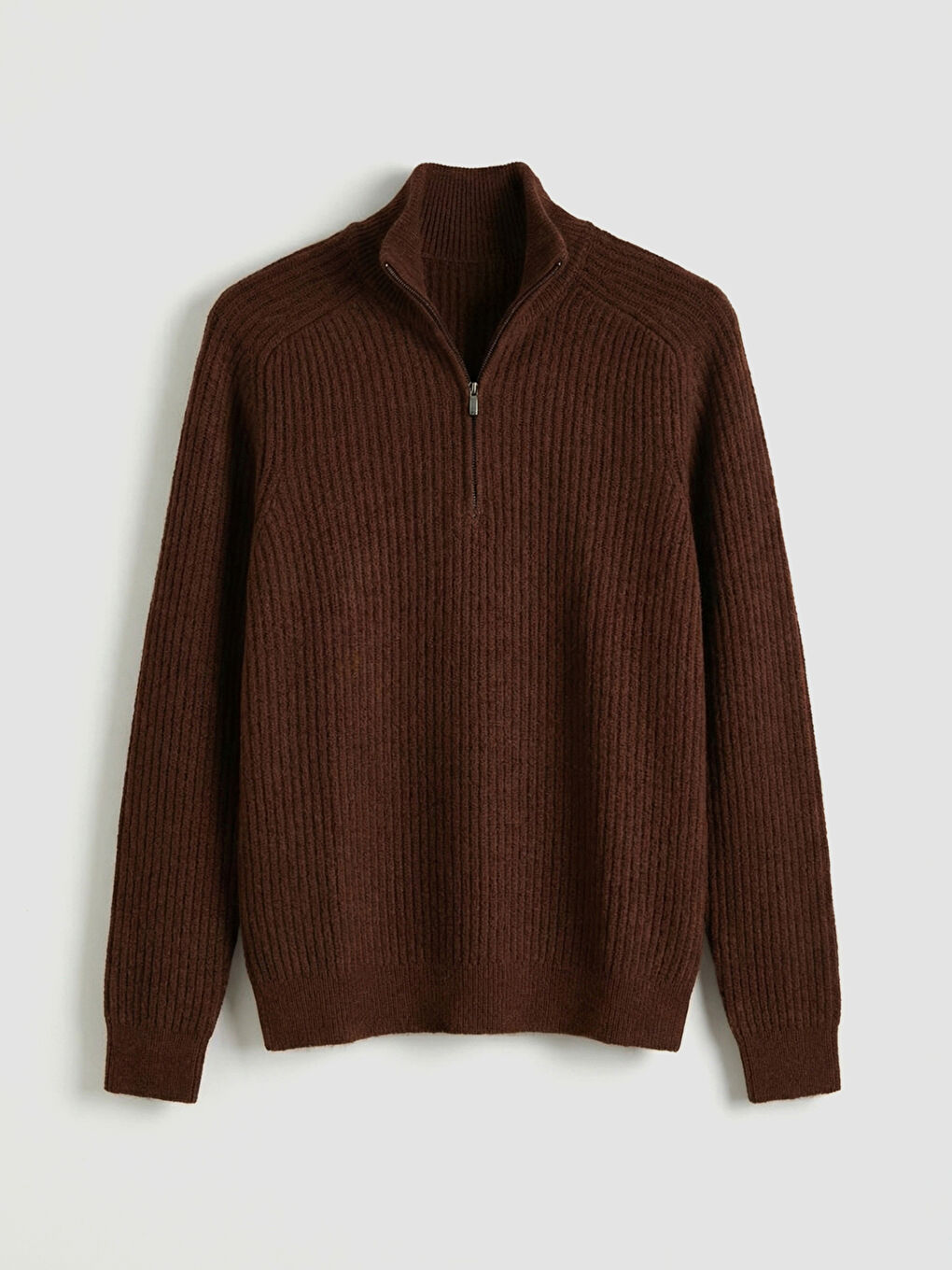 Kahverengi Dik Yaka Fitilli Erkek Triko Kazak