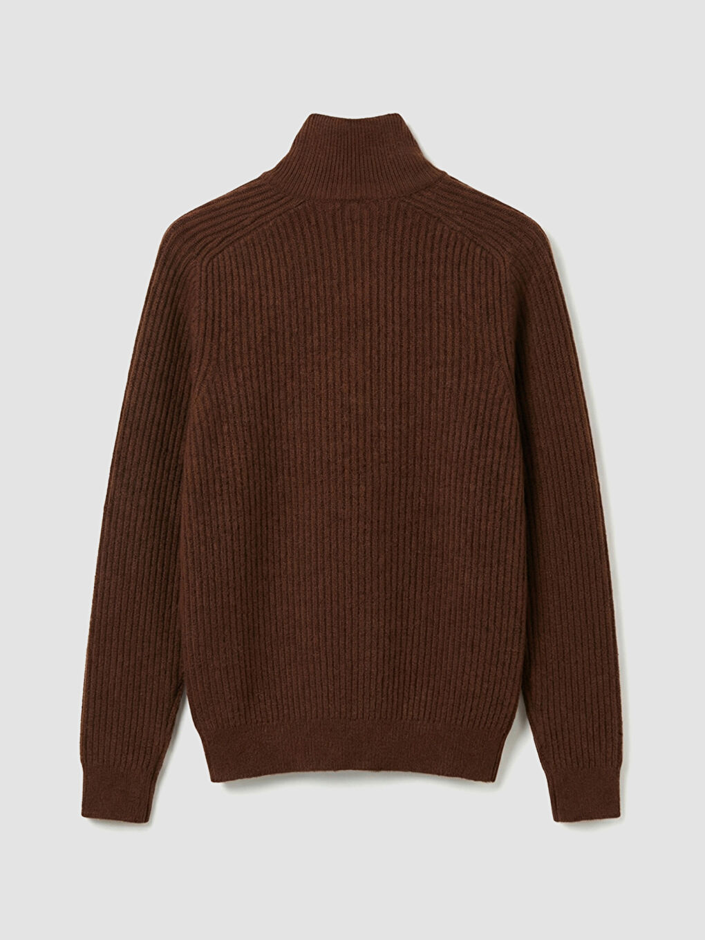 Kahverengi Dik Yaka Fitilli Erkek Triko Kazak-1