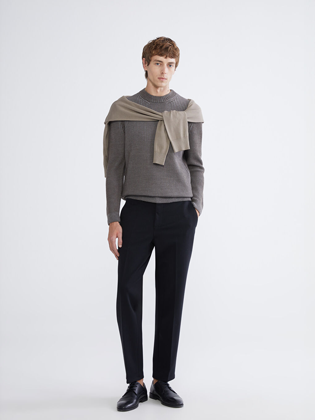 Kahverengi Bisiklet Yaka Fitilli Erkek Kazak-1