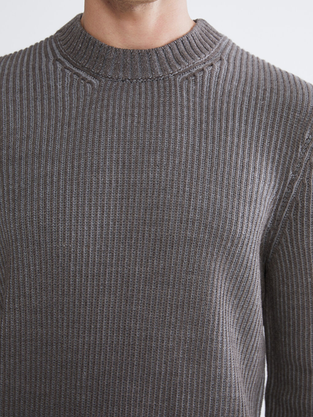 Kahverengi Bisiklet Yaka Fitilli Erkek Kazak-2