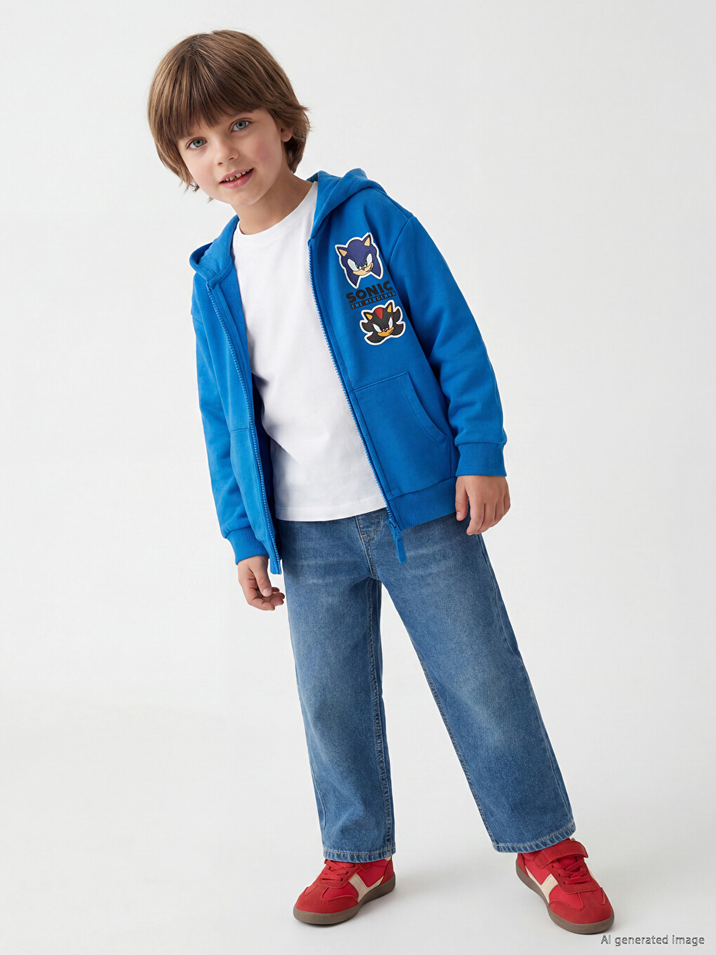 Sonic Printed Boys' Zip-up Sweatshirt-1
