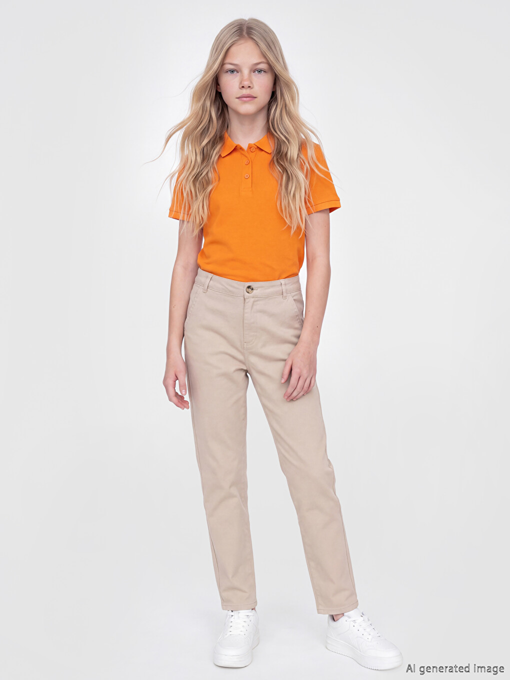 Bej Regular Fit Kız Çocuk Gabardin Pantolon