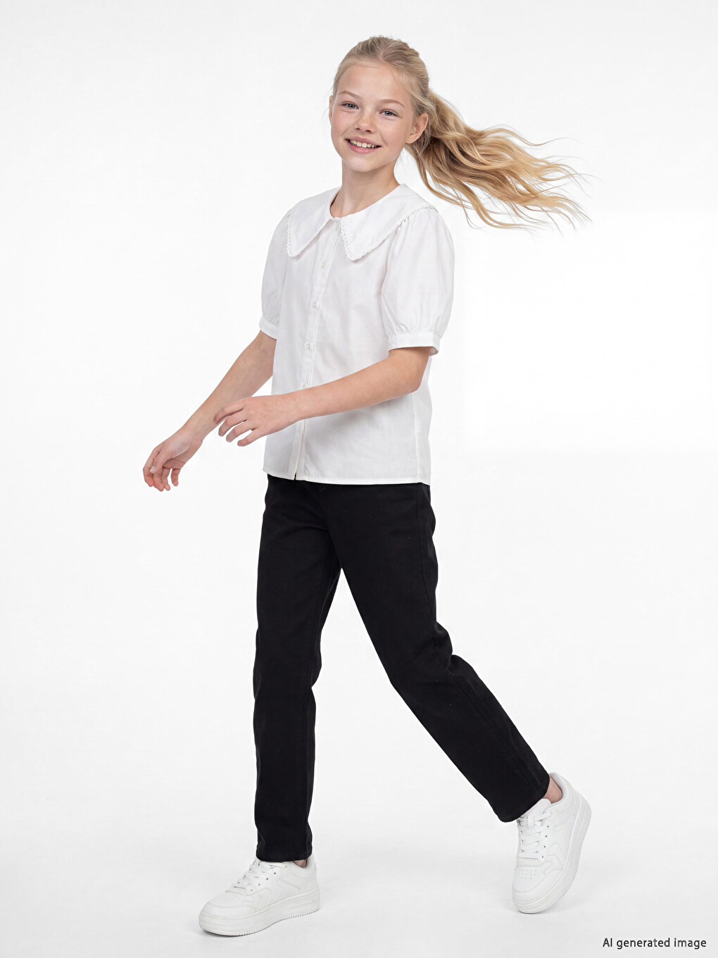 Regular Fit Girls' Twill Trousers-1