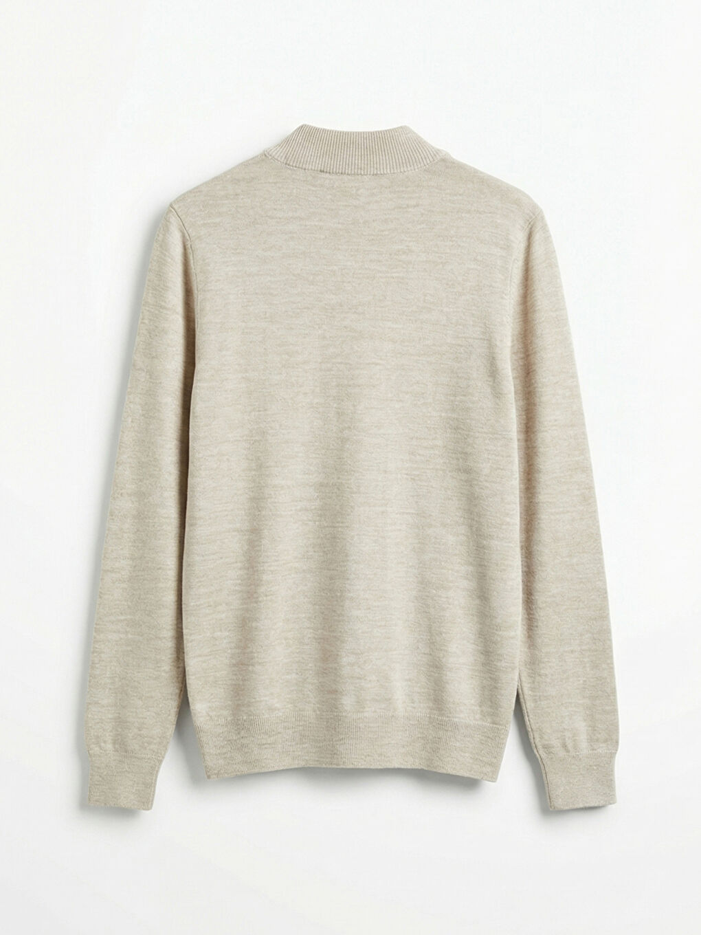 Bej Bisiklet Yaka Desenli Erkek Triko Kazak-1