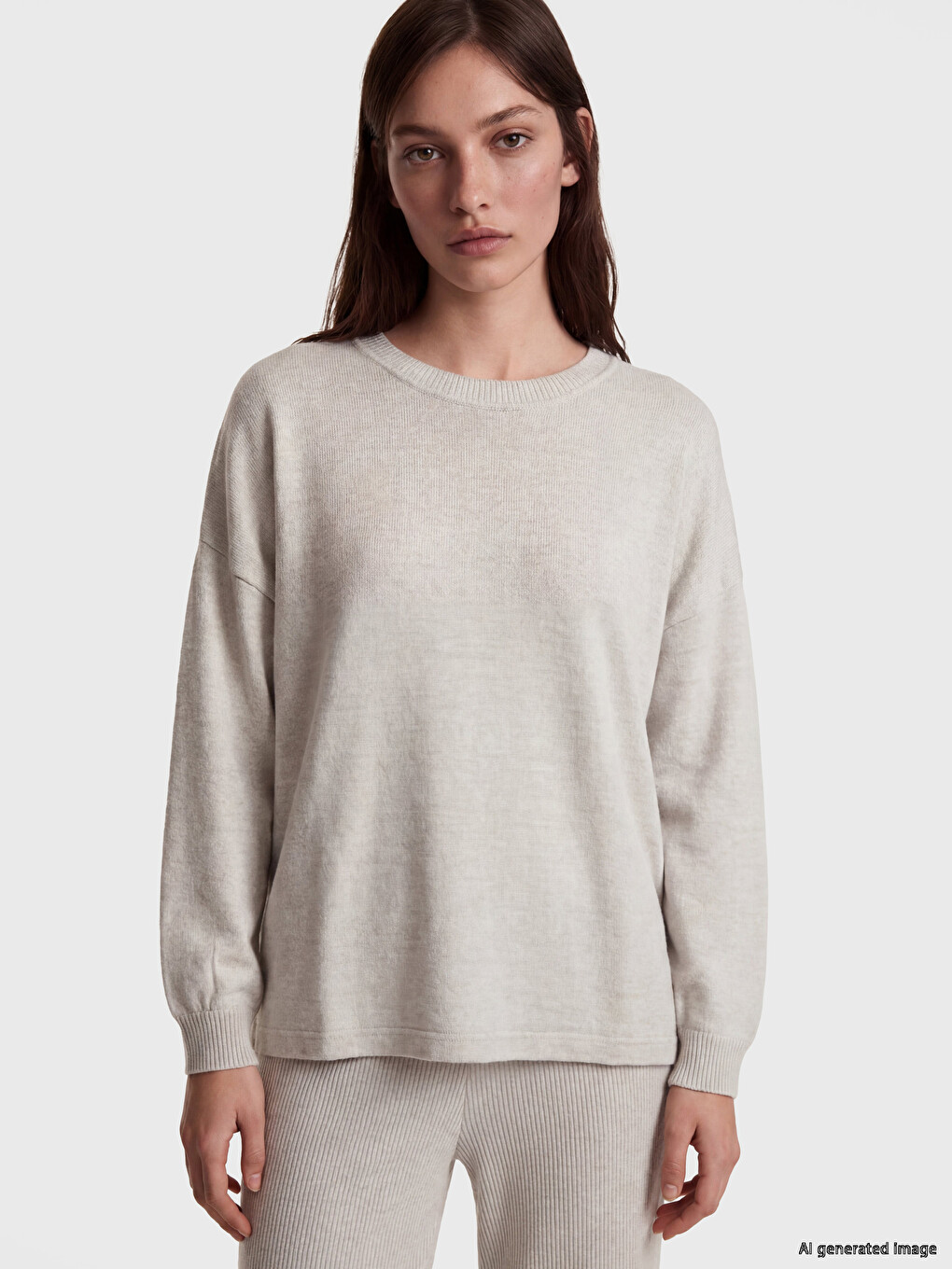 Crew Neck Ribbed Women's Pyjamas Set-1