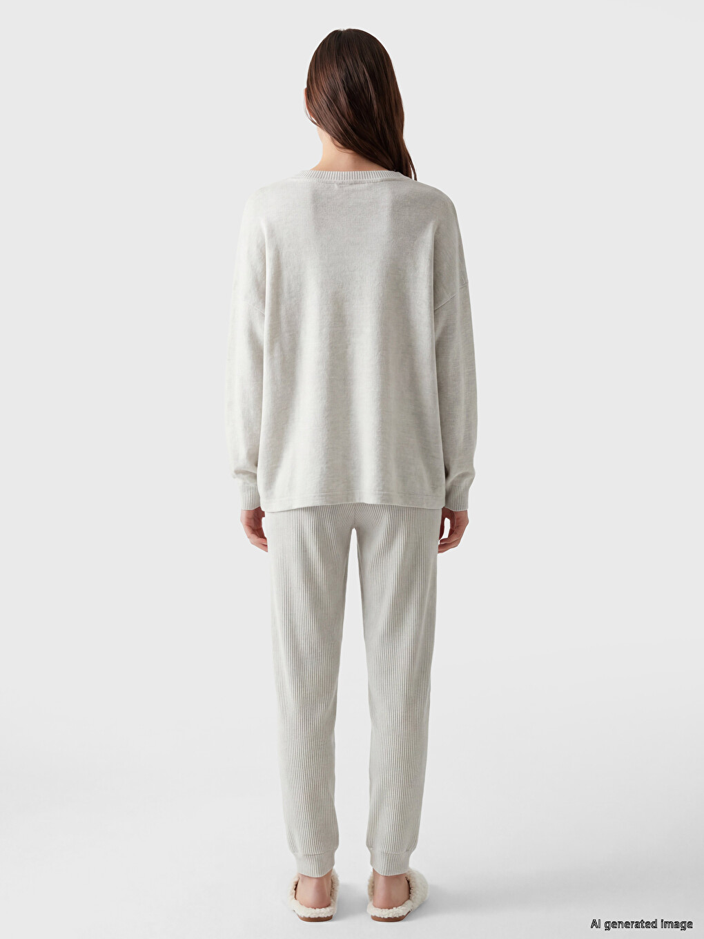 Crew Neck Ribbed Women's Pyjamas Set-3