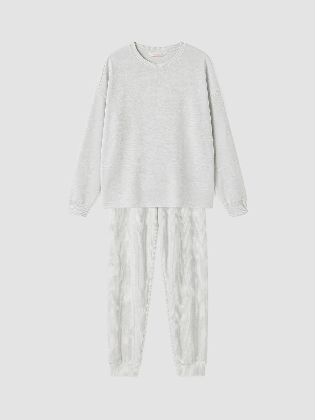 Gri Bisiklet Yaka Fitilli Kadın Pijama Takım-4