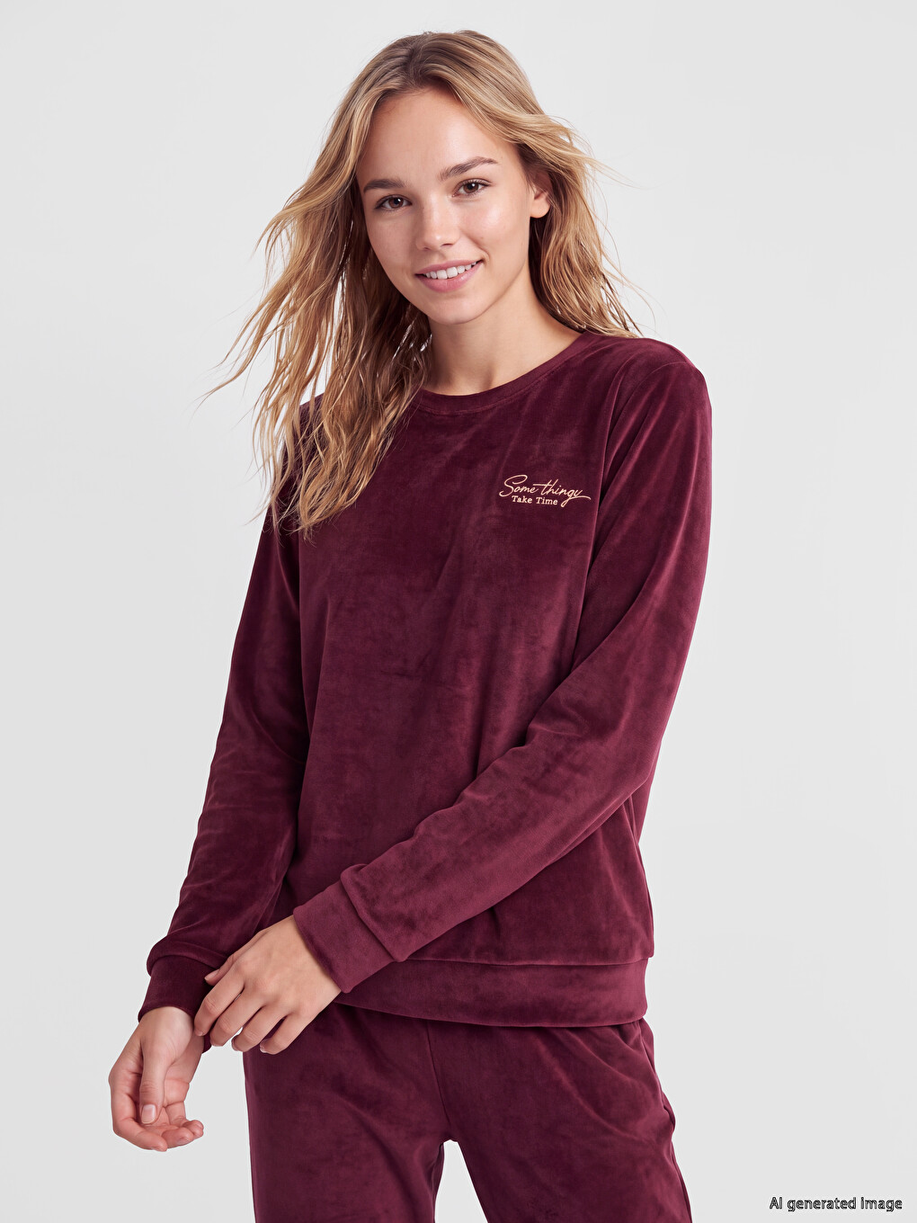 Crew Neck Velvet Pyjamas Set-1