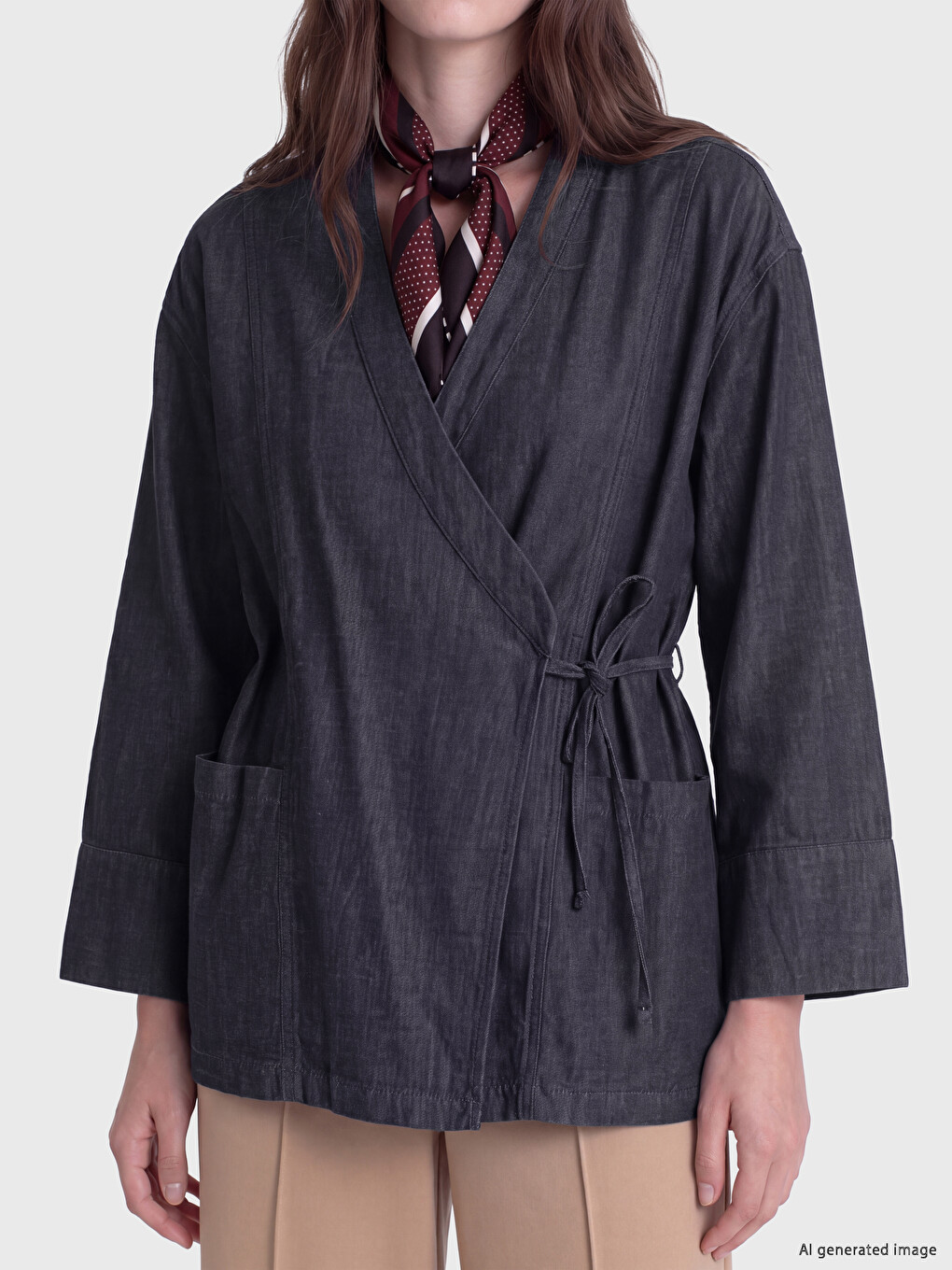 Double Breasted Collar Women's Denim Tunic-2