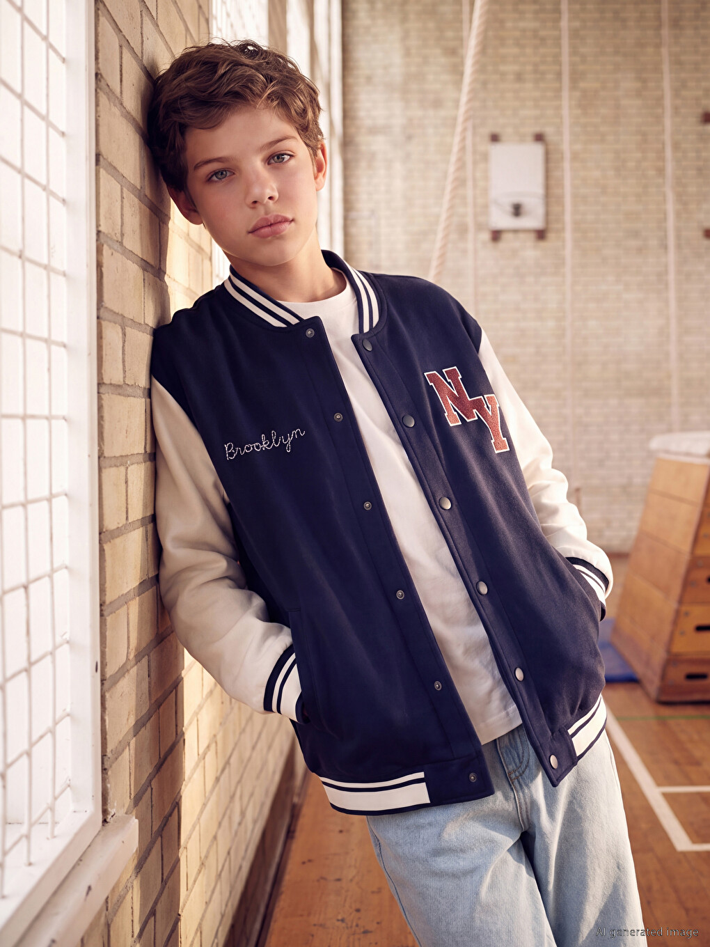 Baseball Collar Embroidered Boys' Jacket