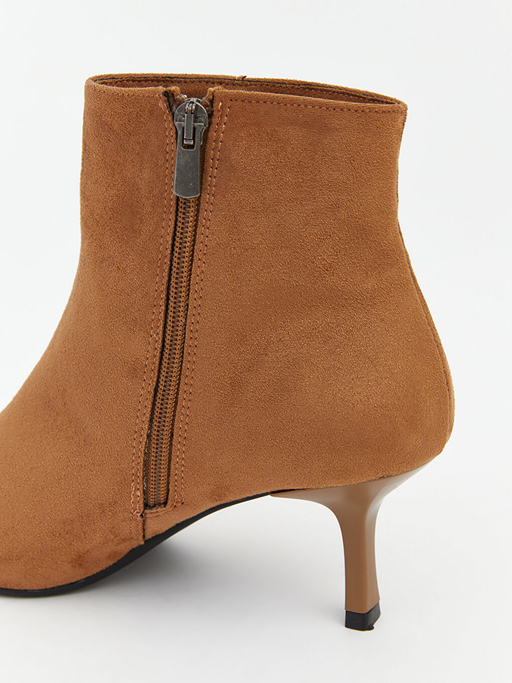 Bej Fermuarlı Sivri Burunlu İnce Topuklu Kadın Bot-4